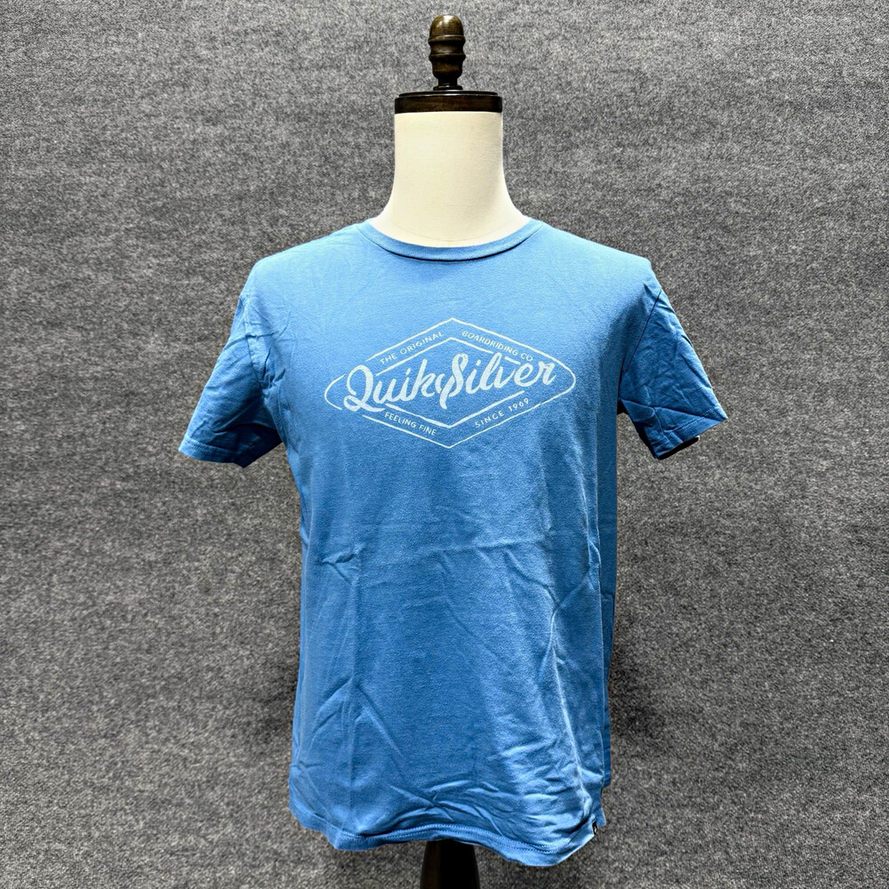 Quiksilver Mens Medium Blue Graphic T Shirt Original Boarding Co Surf Skate Tee
